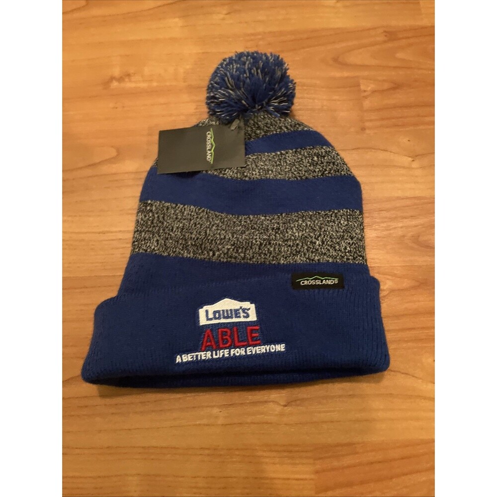Lowes Knit Beanie Toboggan Winter Hat Cap Adult Blue Striped Gray - Picture 8 of 12